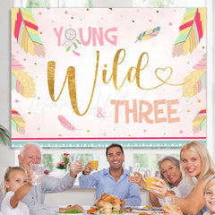 Lofaris Young Wild three Feather Happy 3rd Birthday Backdrop